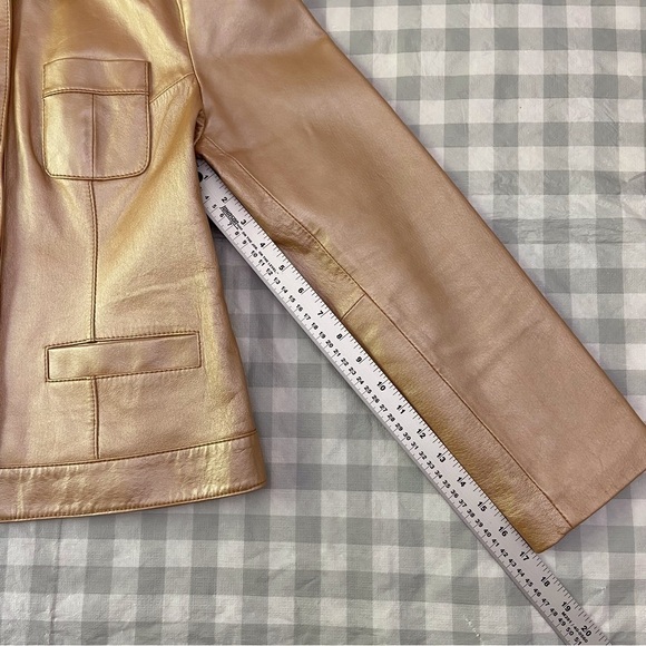 BERNARDO gold beige genuine leather jacket blazer soft contemporary pocket funky - Picture 14 of 16